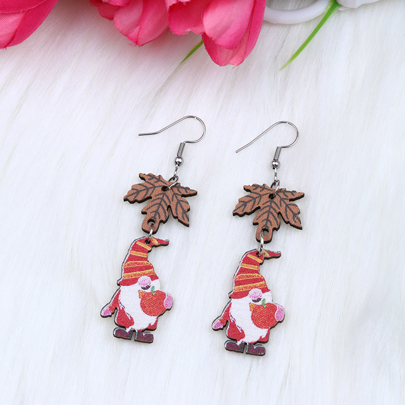 Pendientes de madera estampados de Santa de Navidad al por mayor