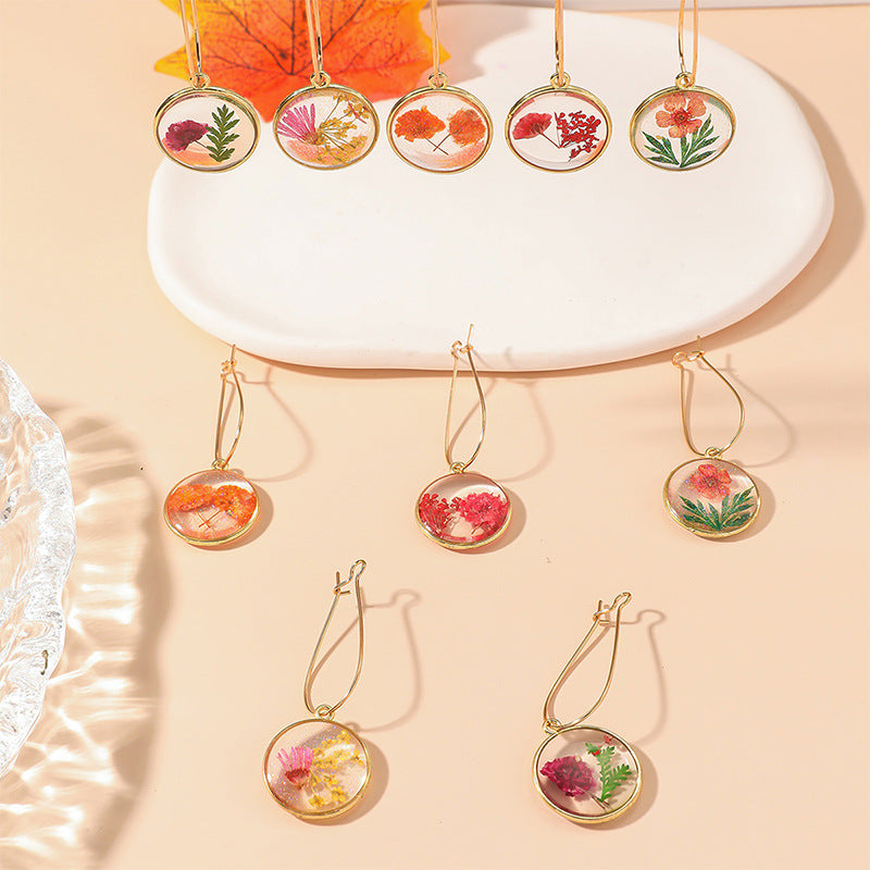 Wholesale Bohemian Retro Creative Round Epoxy Everlasting Flower Earrings