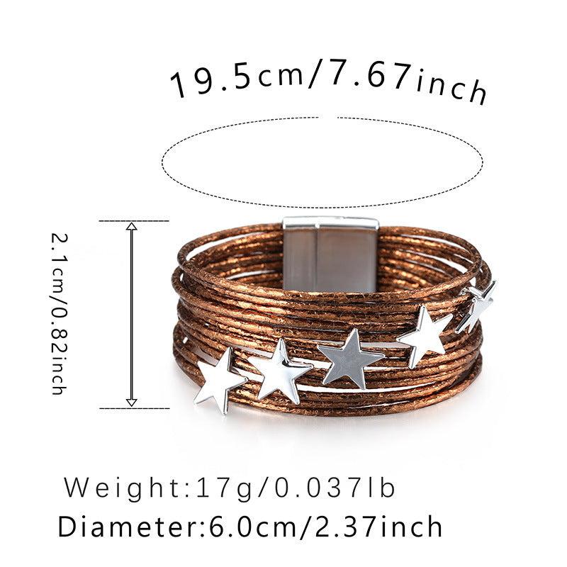 Wholesale Multi-layer PU Magnetic Buckle Creative Five-pointed Star Bracelet
