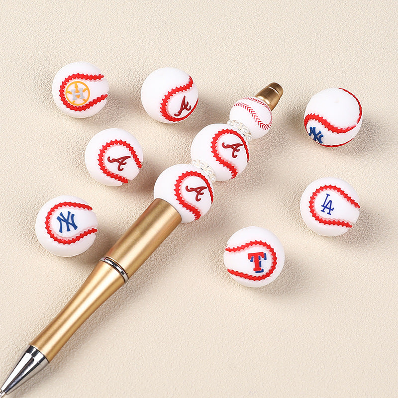 Wholesale 20pcs/pack  Baseball team silicone bead string  3D Focal Beads