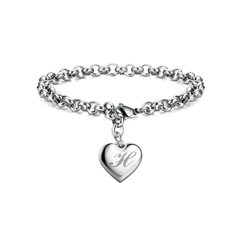 Wholesale Alphabet Pendant Stainless Steel Heart Bracelet