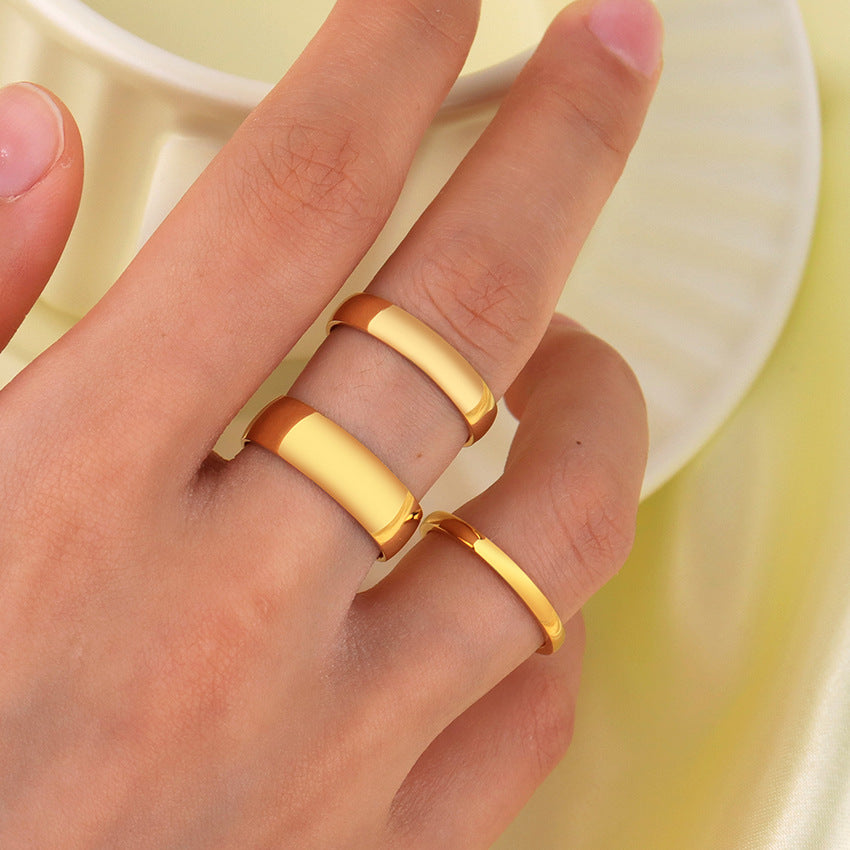 Wholesale 18K Plated Ring Surface Glossy Plain Ring Simple Style Titanium Steel Ring