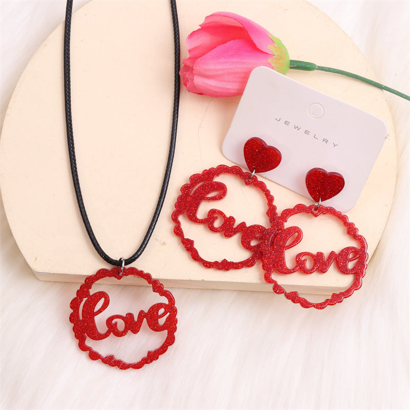 Wholesale Valentine's Day Checkerboard Flower Love Rose Red Lip Acrylic Earrings