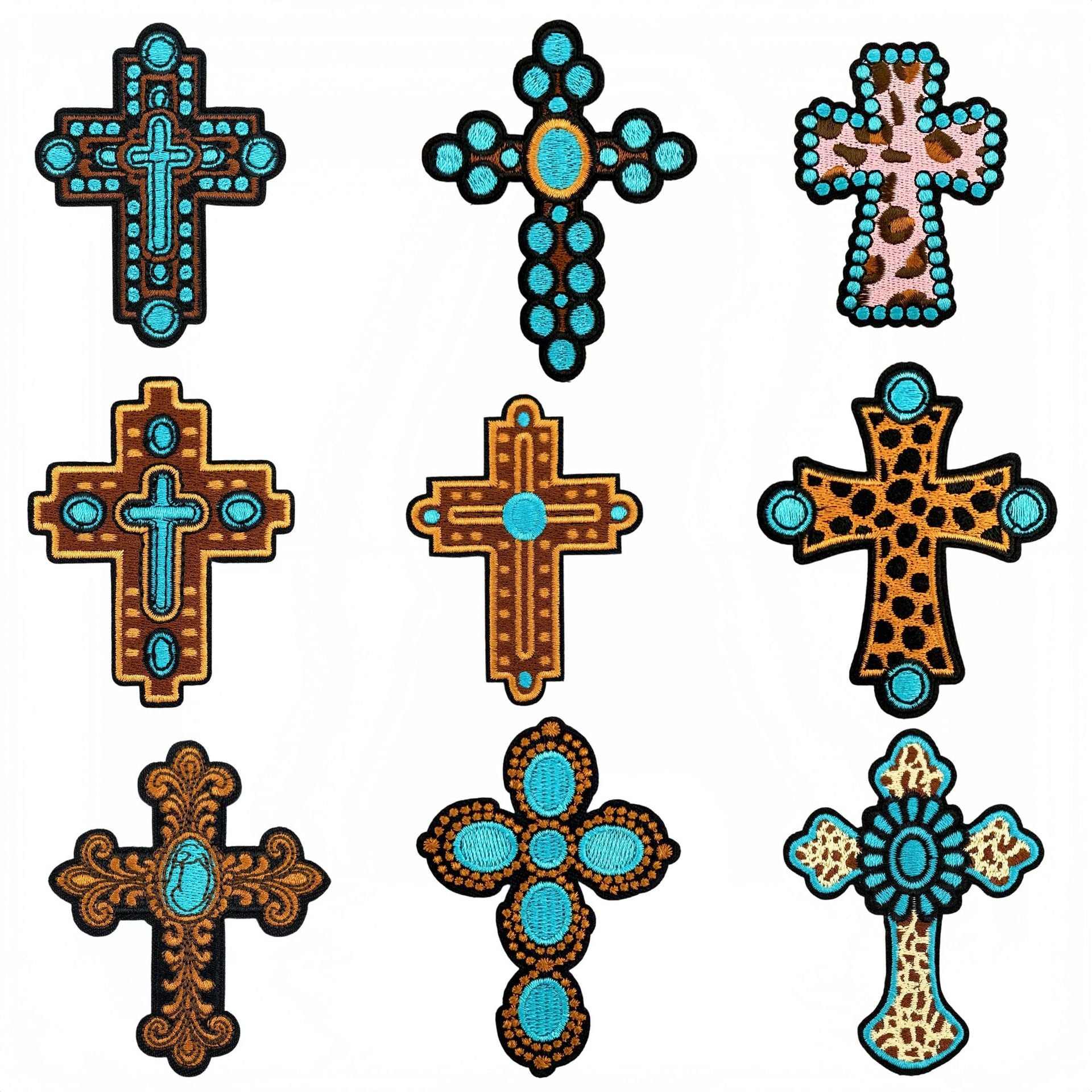 Wholesale Casual Embroidered Iron On Patches Set Of 9 Western Cowboy Cross Design For Hats Bags DIY Craft Supply