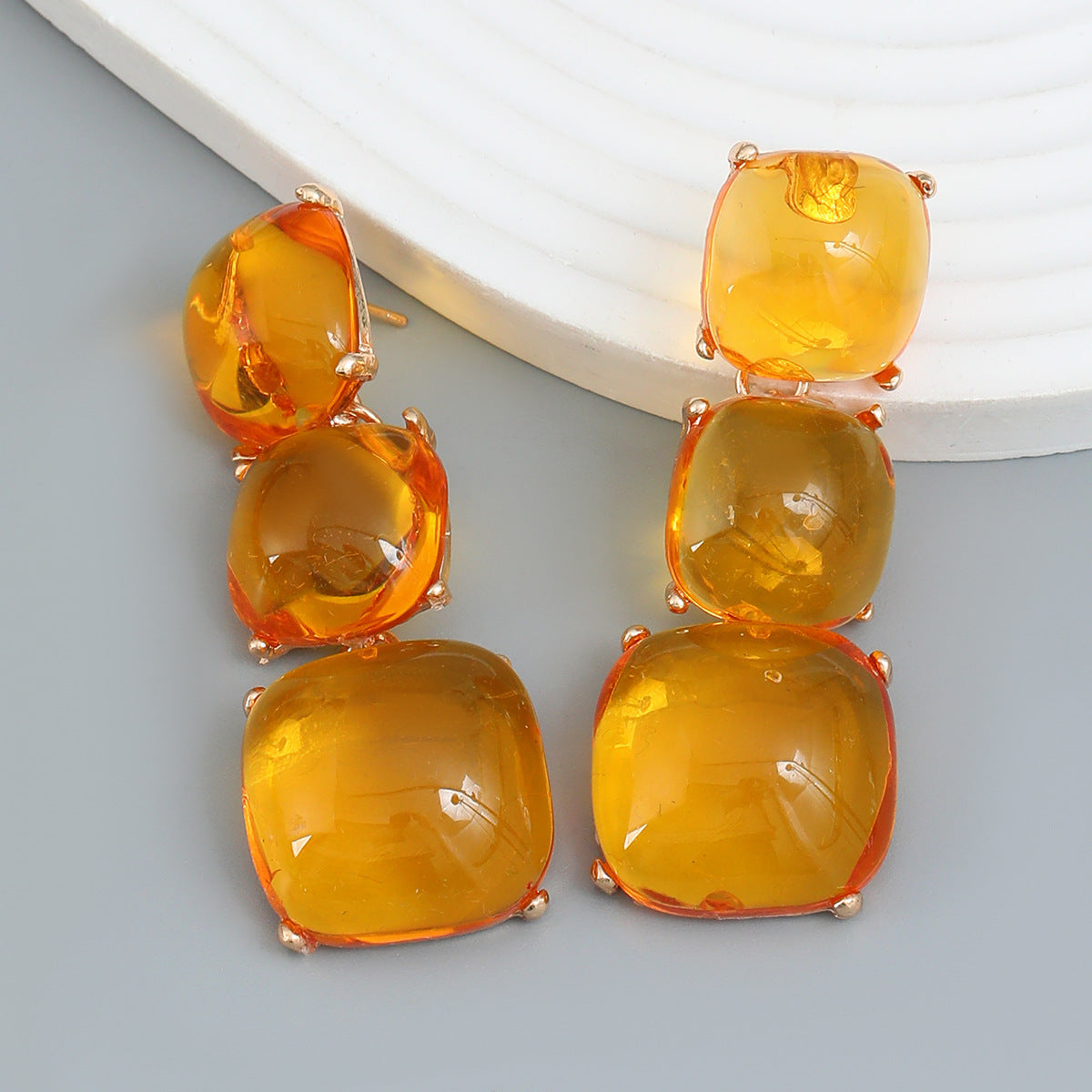 Wholesale Geometric Multi-layered Square Alloy Resin Earrings