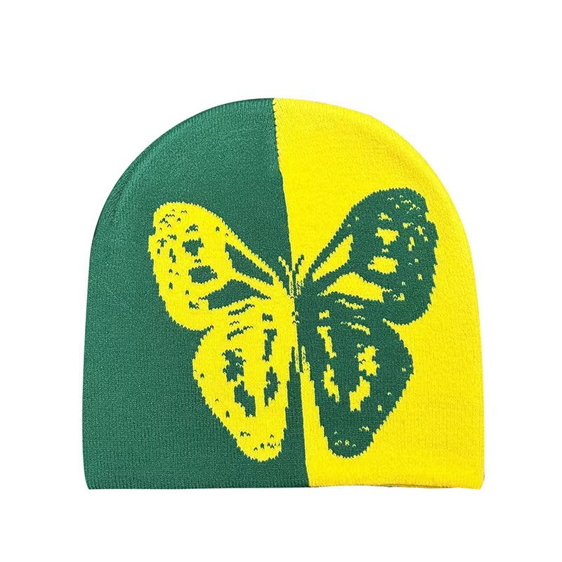 Wholesale Autumn and Winter Two-color Butterfly Warm Acrylic Knitted Beanie