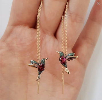 Wholesale Chic Pink Alloy Bird Earrings With Thread Fashion Jewelry Accessory For Resale