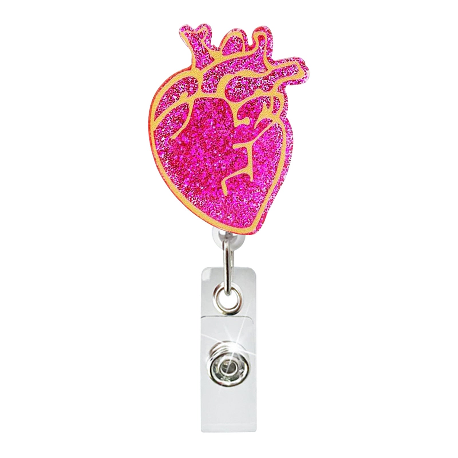 Wholesale Heart Glitter Doctor Nurse Badge Clip Retractable Badge Reel Acrylic Keychain