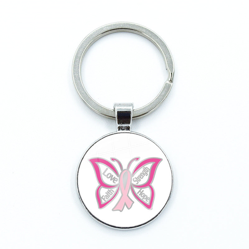 Wholesale Care Breast Cancer Vermicelli with Zinc Alloy Key Chain