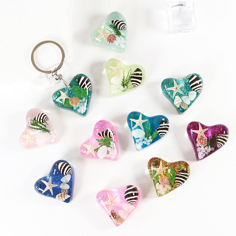 Mayorista 6pcs/paquete forma de corazón resina epoxy shell concha llavero