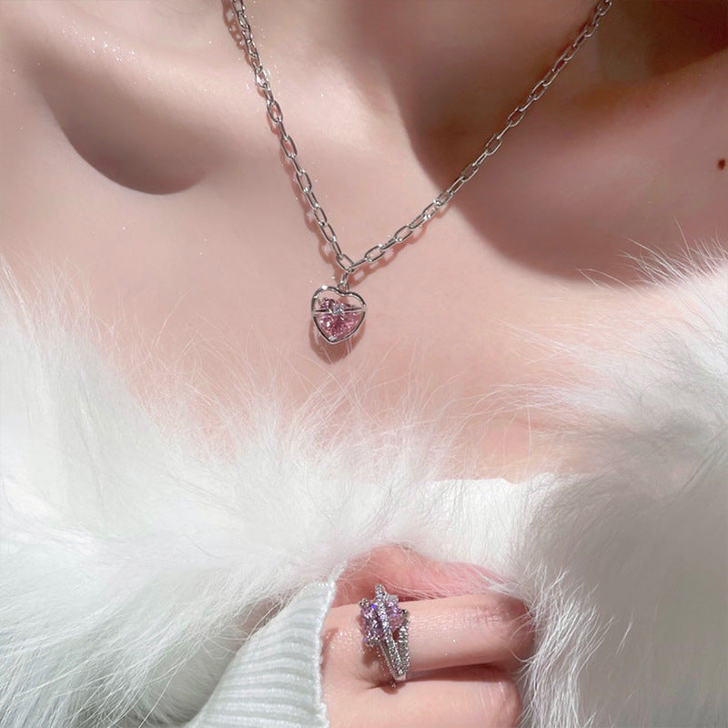 Wholesale Valentine' s Day pink diamond heart zircon necklace