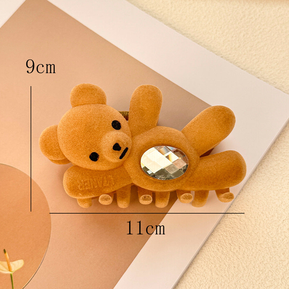 Wholesale Autumn and Winter Super Cute Flocking Waving Bear Rhinestone Disc Hair Shark Clip Valentine's Day Hair Accessories