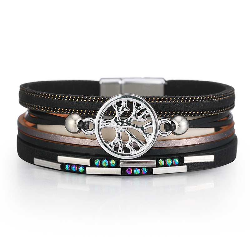 Wholesale Bohemian Tree of Life Multi-layered Leather Bracelet