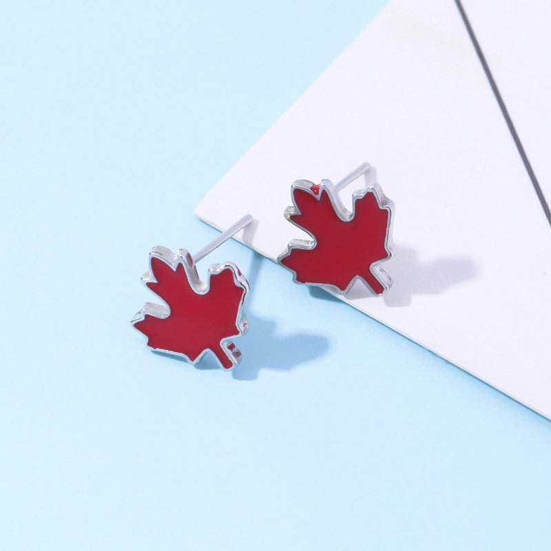 Wholesale New Canadian Flag Earrings Zinc Alloy Dripping Oil Red Maple Leaf Earrings