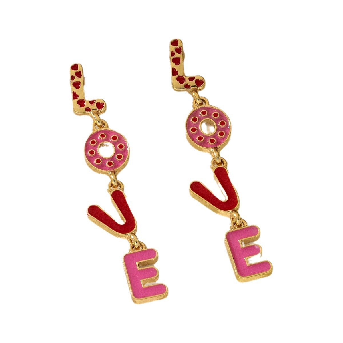 Wholesale Pink Dropping Oil Love English Letter Earrings Fashion Geometric Long Valentine's Day Love Earrings