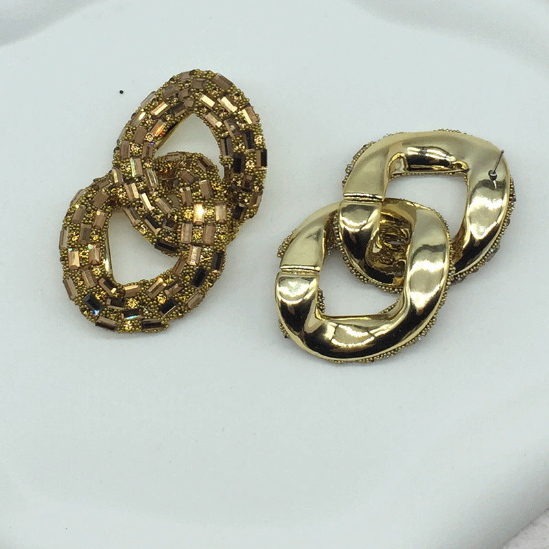Wholesale Chain Shaped Diamond Inlaid Colored Earrings