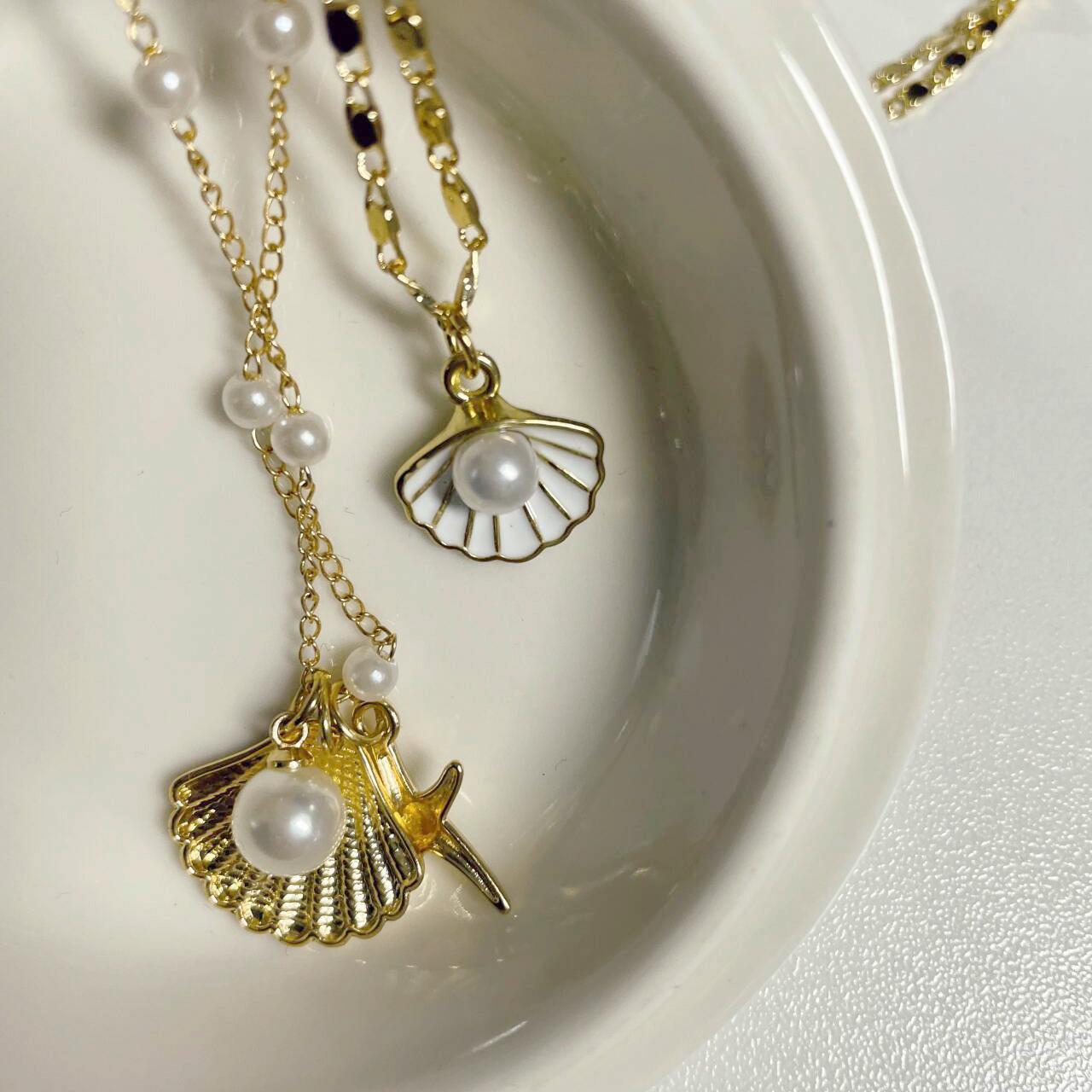 Wholesale Trendy Multi Layer Shell Starfish Necklace Beach Collarbone Chain Boutique Resale Jewelry Accessory