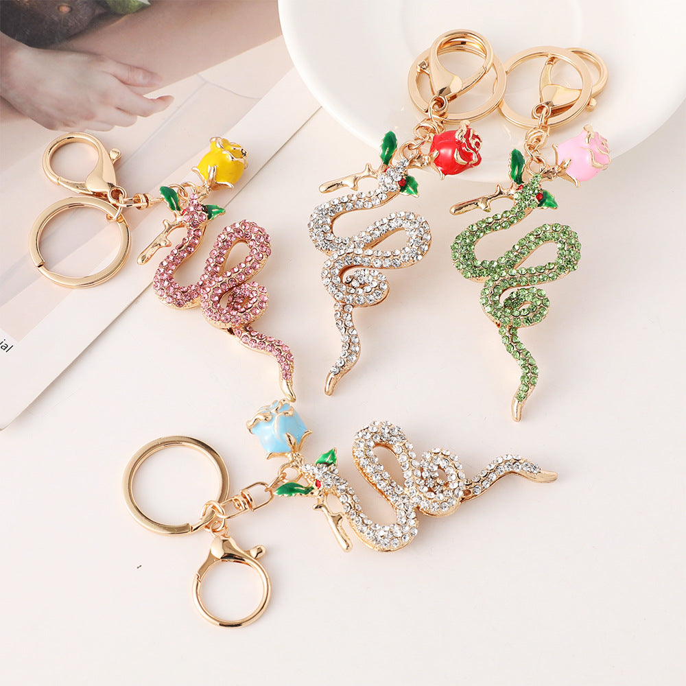 Wholesale New Rose Zodiac Snake Car Keychain Zodiac Animal Bag Key Chain Pendant Small Gift