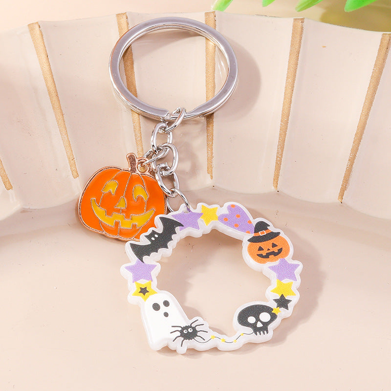 Wholesale Halloween Cartoon Hollow Out Ring Ghost Pumpkin Zinc Alloy Keychain