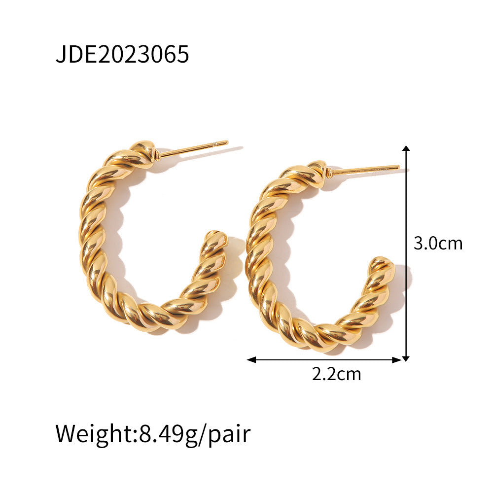 Wholesale 18K Gold Twist Geometric C-shaped Stainless Steel Earrings