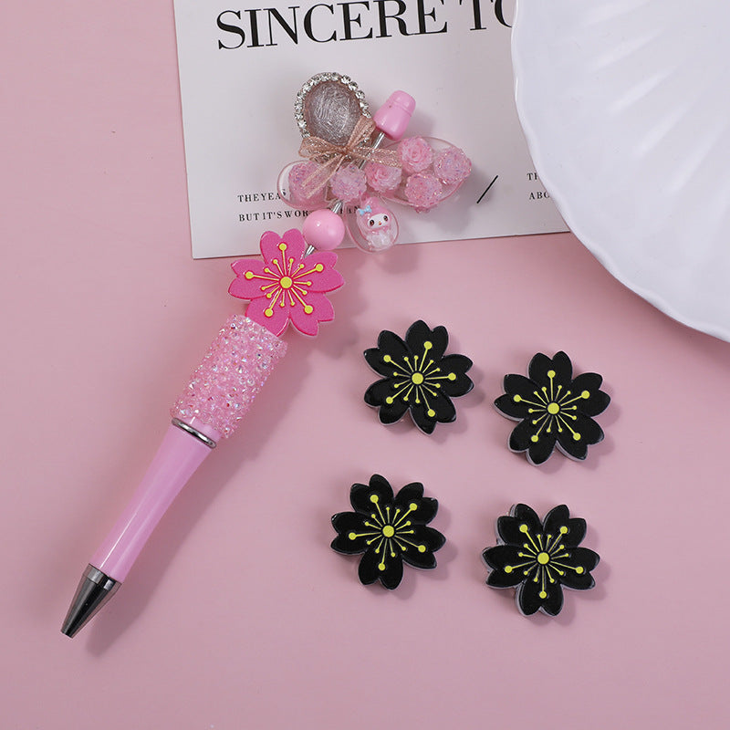 Wholesale 10pcs Through-hole double-sided embossed cartoon cherry blossom beads