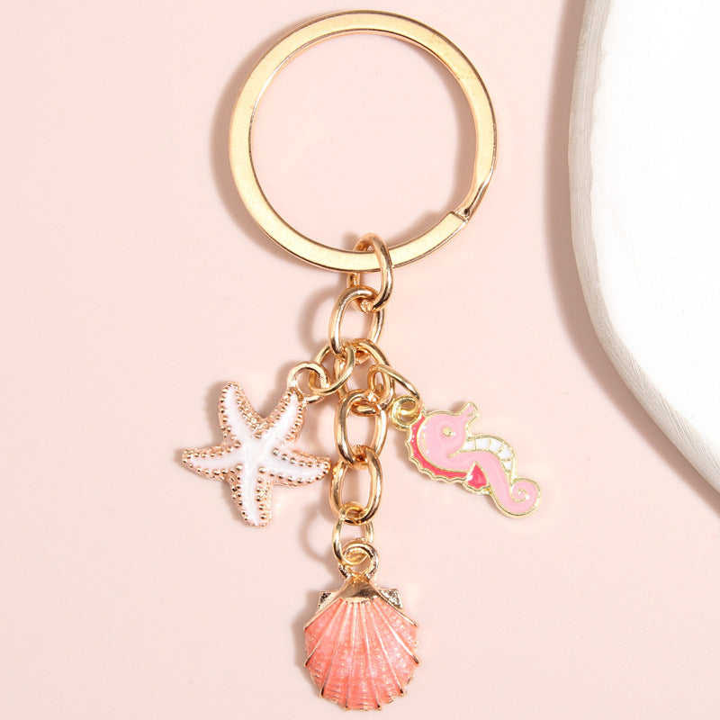 Wholesale Shell Starfish Alloy Drip Oil Keychain