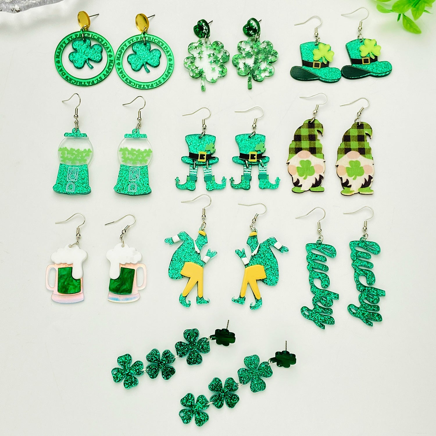 Wholesale St.  Patrick' s Day Green Clover Hat Boots Letter Acrylic Earrings