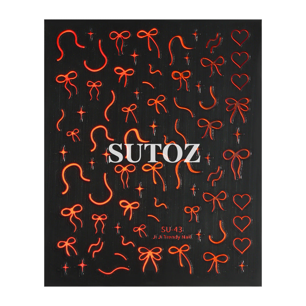 Wholesale 3pcs Nail Art Stickers Gold,  Silver,  Red Ribbon Bowknot Starburst Adhesive Nail Stickers