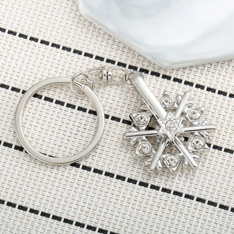 Wholesale Rotatable Diamond Snowflake Keychain