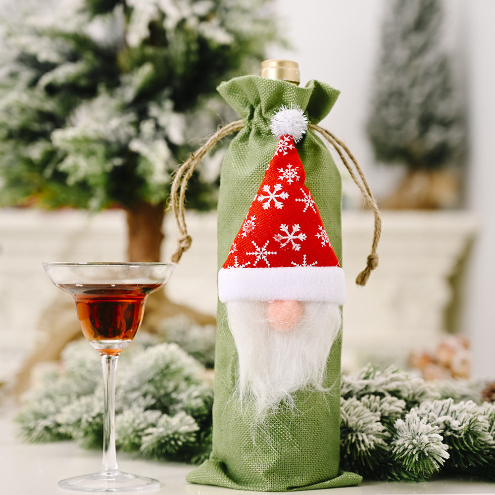 Wholesale Christmas Decorations Forest Elderly Linen Wine Bottle Bags