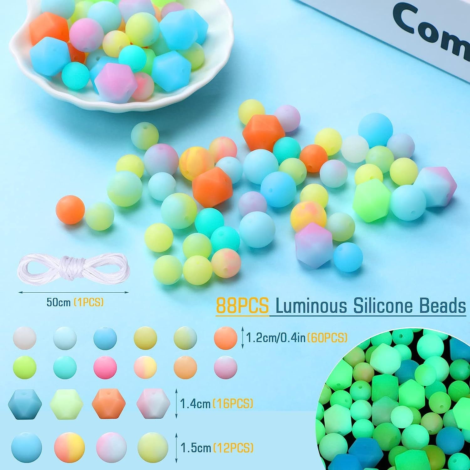 Wholesale 88 Luminous Silicone Beads DIY Wrist Keychain Kit