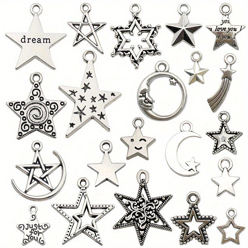 Wholesale 1 Antique Silver Alloy Star Series Simulation Hollow Pentagram DIY Pendant
