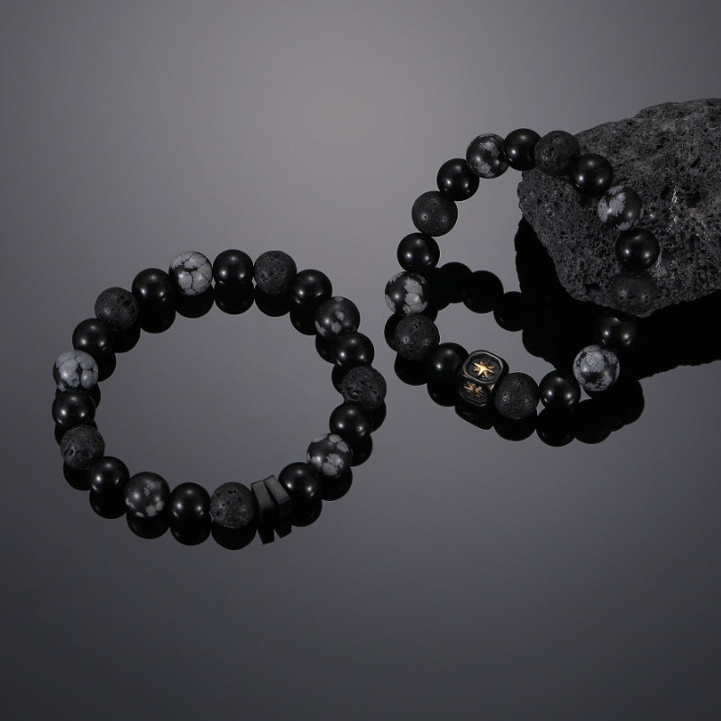 Wholesale Black Onyx Alabaster Couple Titanium Steel Bracelet