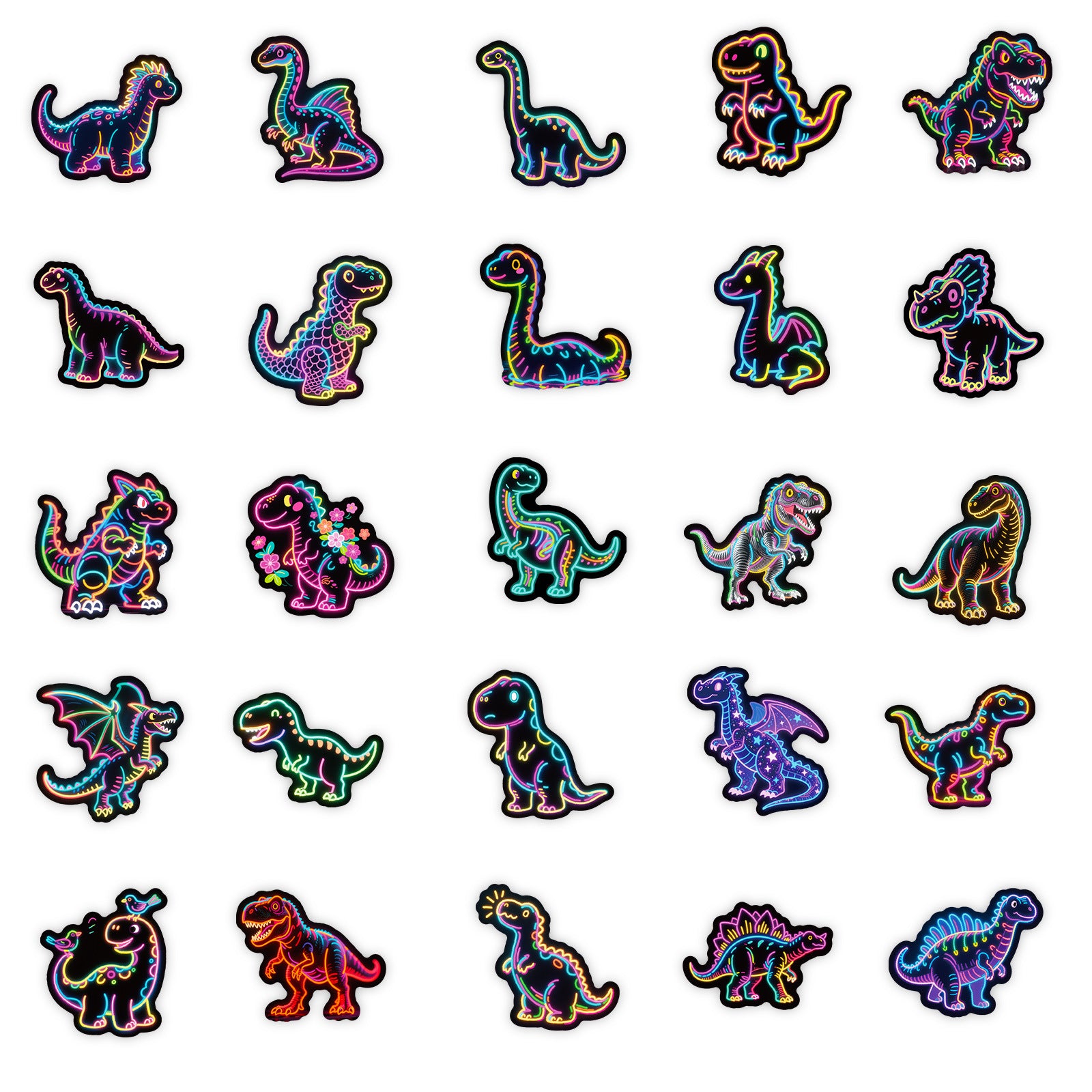 Wholesale 56 Neon Dinosaur Black Edged Colorful Cartoon Graffiti Stickers