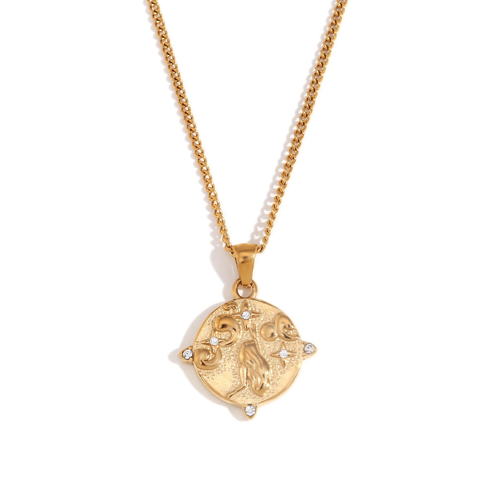 Wholesale Pendant jewelry stainless steel rectangular oil drop zircon tarot necklace