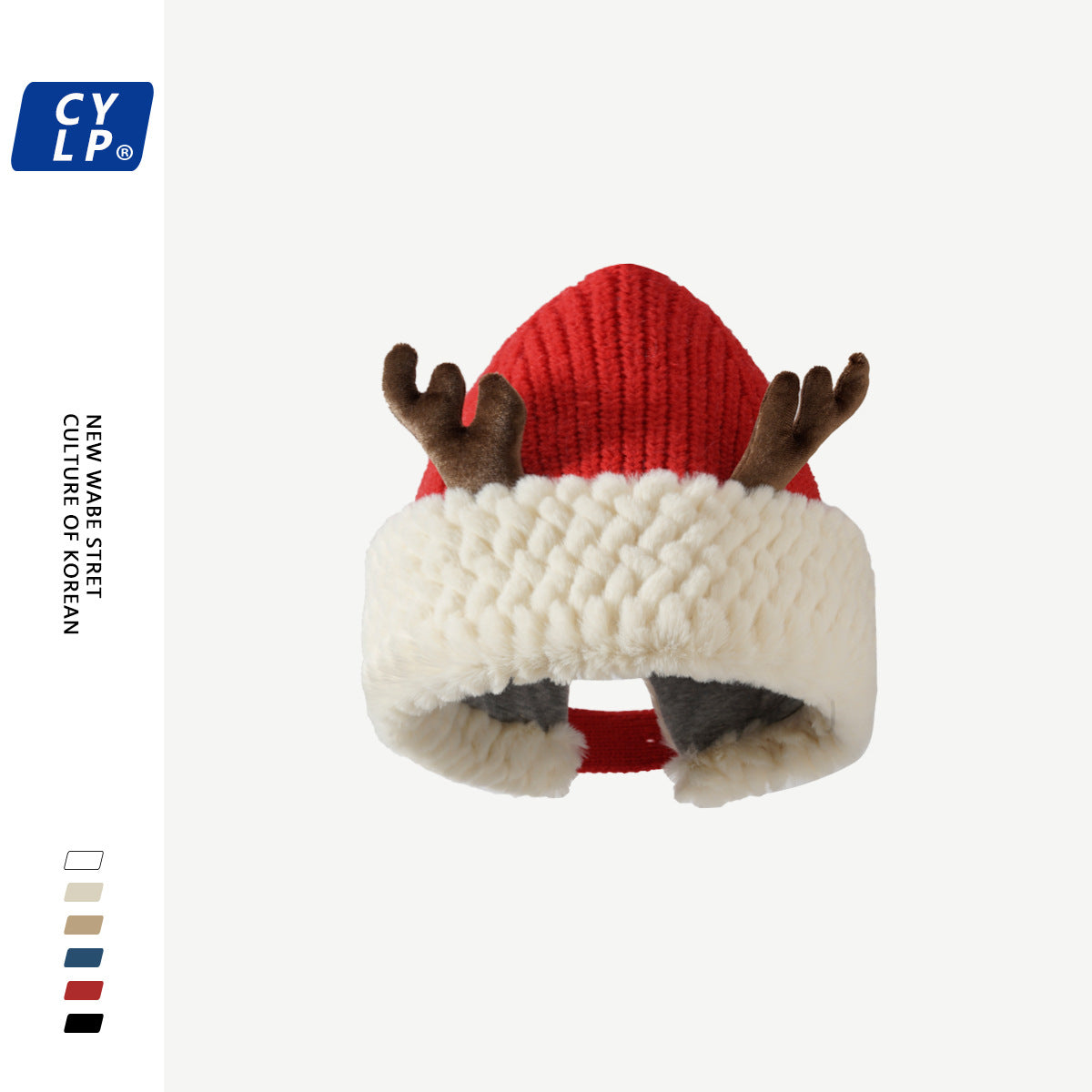 Wholesale Red Christmas cute deer antler plush knitted hat