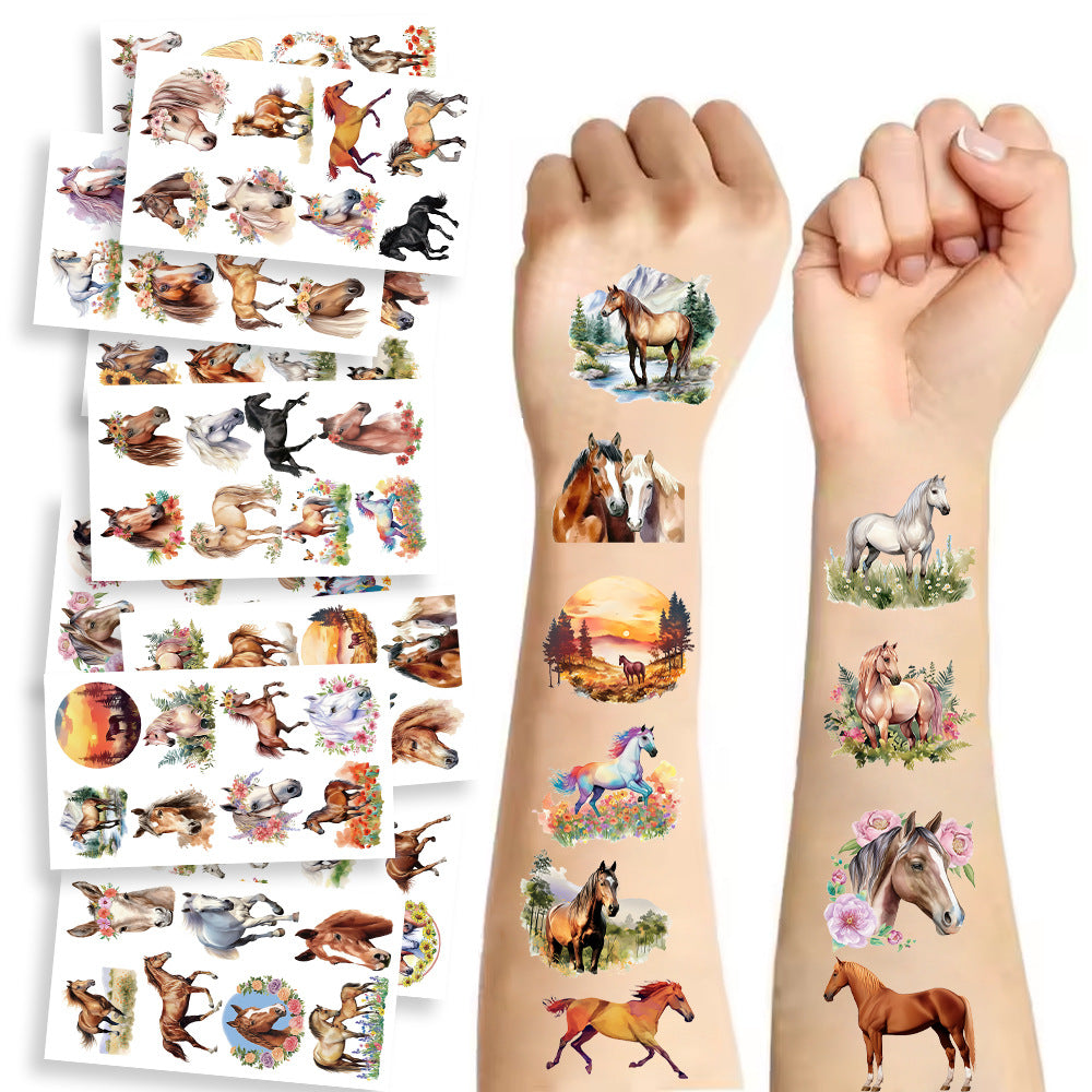 Wholesale 10pcs Children' s Cartoon Fun Horse Temporary Tattoo Stickers