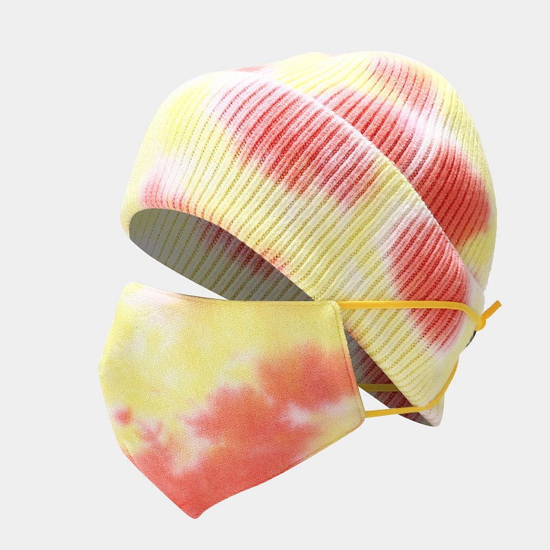 Wholesale 2023 Winter Tie Dye Hat Mask Set Outdoor Cold Resistant Face Protective Knitted Hat