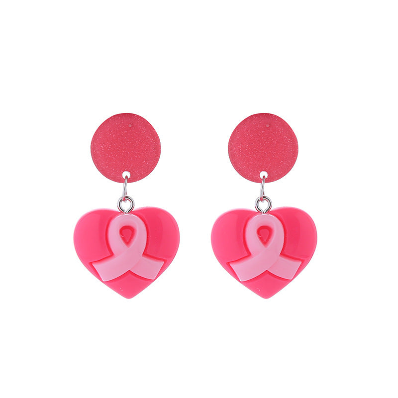 Wholesale Bow Pink Ribbon Preventive Breast Health Resin Earrings