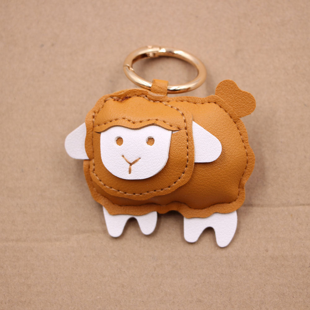 Wholesale Trendy PU Leather Lamb Keychain Bag Charm Electroplated Car Key Accessory Fashion