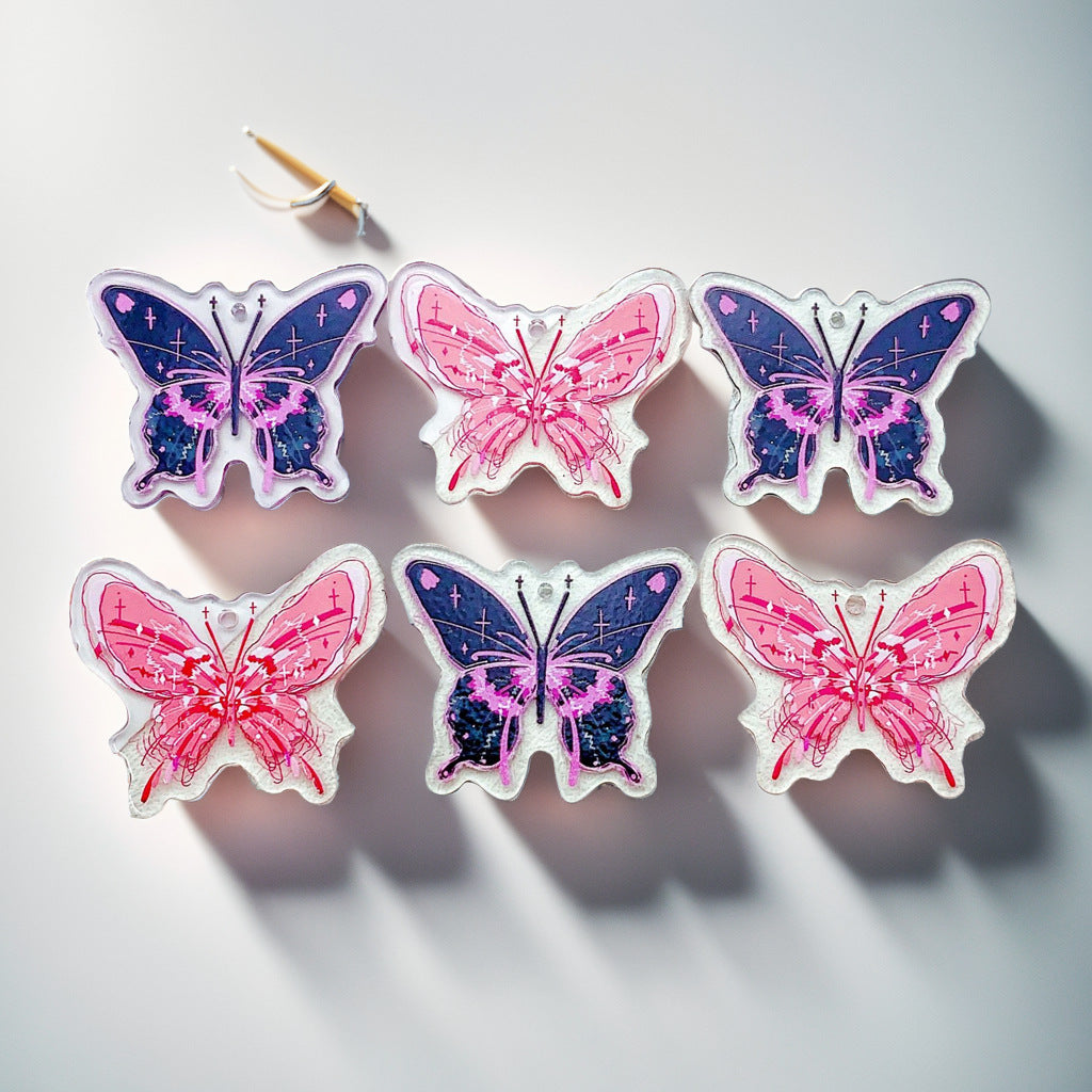 Wholesale 30pcs Acrylic Relief Transparent Black and Pink Butterfly Handmade Diy Jewelry Accessories