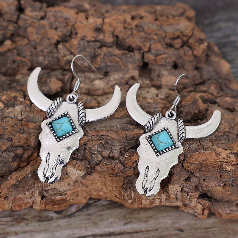 Wholesale Bull Head Turquoise Alloy Earrings