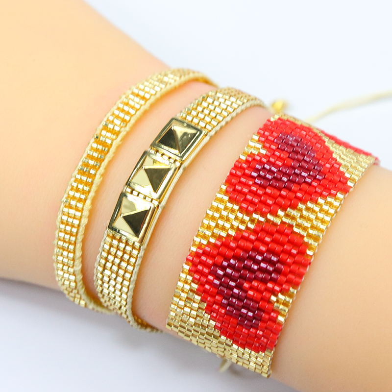 Wholesale New double-layer love miyuki bracelet set women's solid color rivet hand-woven bracelet set