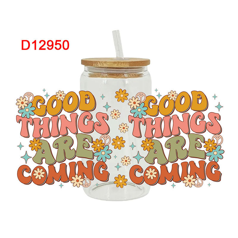 Wholesale Colorful Cartoon Cute Retro Fresh Inspirational Theme 16oz Cup UV DTF Wraps