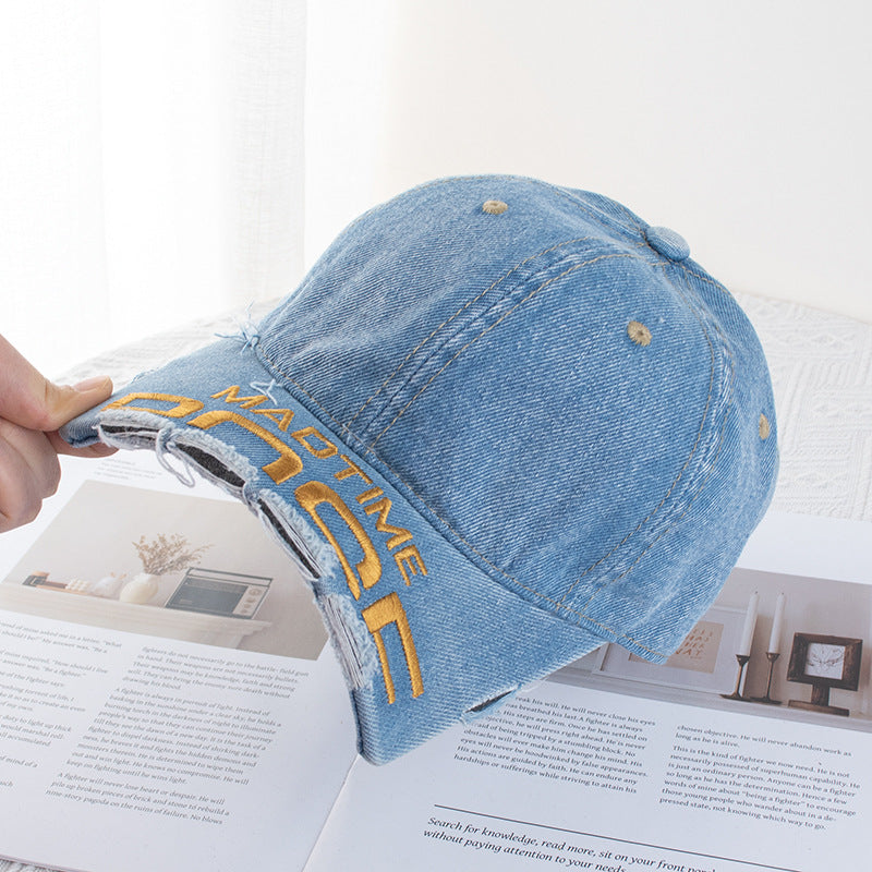 Wholesale Vintage broken brim leopard print large head circumference raw edge distressed baseball cap