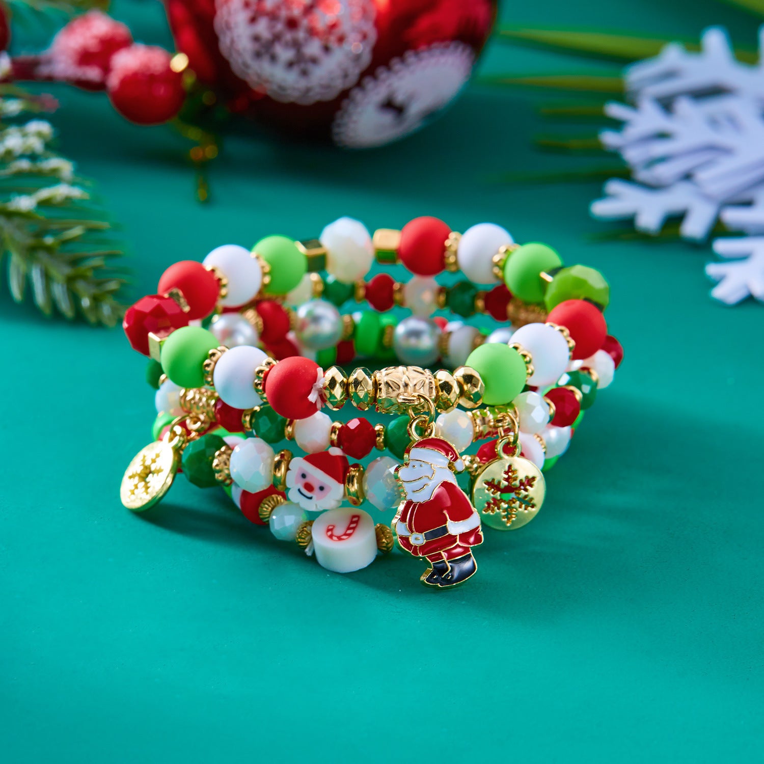 Wholesale  Christmas Colorful Acrylic Santa Elk Stretch Bracelet Christmas suit