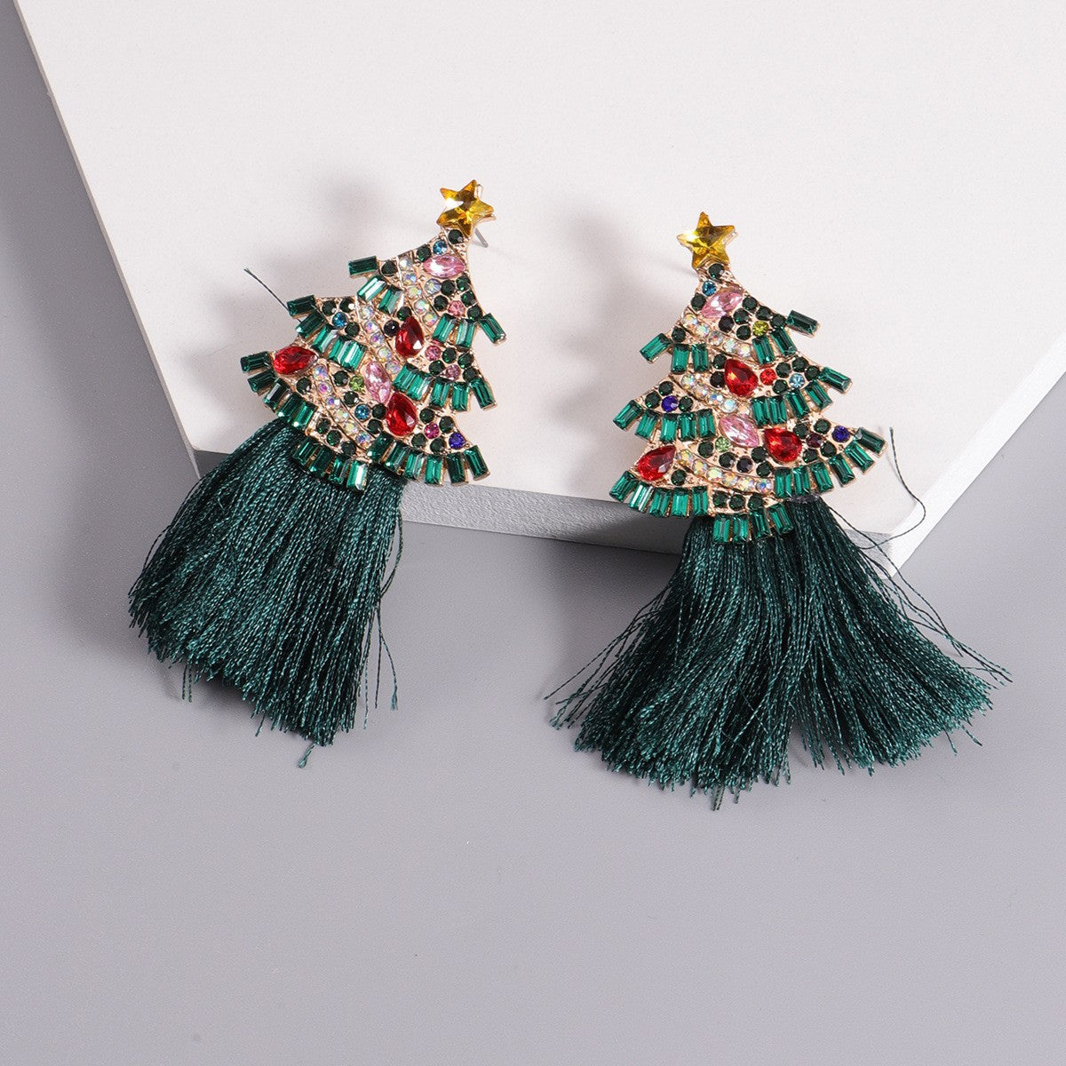 Wholesale Cute cartoon beaded  Christmas tree earrings