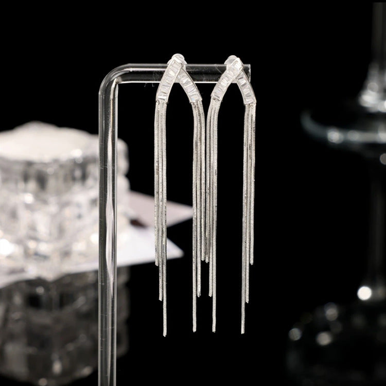 Wholesale Micro Inlaid Zircon Cross Tassel Copper Earrings