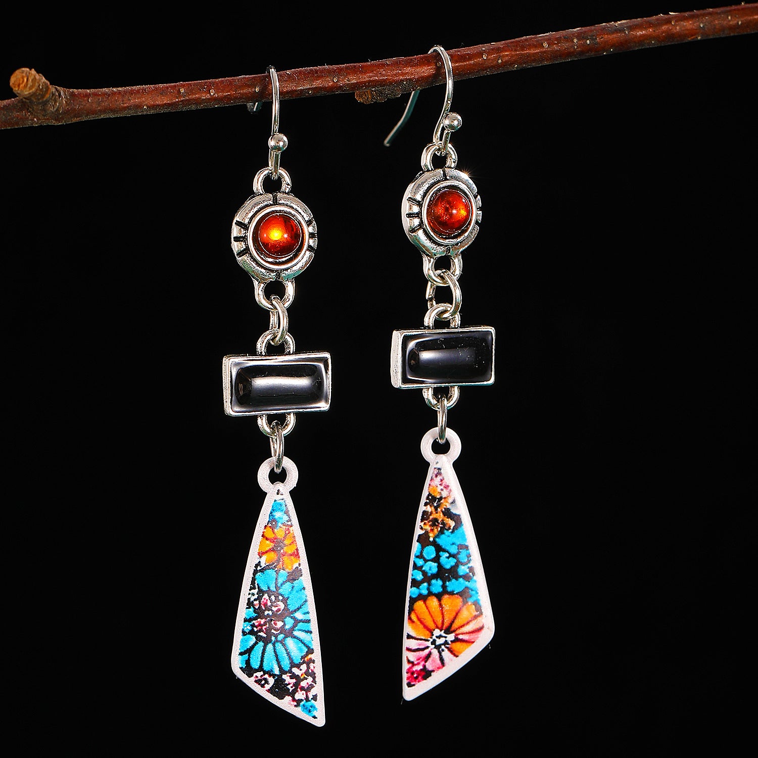 Wholesale Vintage Ethnic Bohemian Flower Drop Earrings For Women Alloy Turquoise Bead Design Fashion Jewelry Accessory