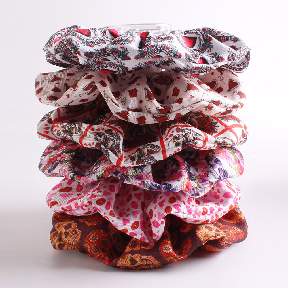 Wholesale Valentine' s Day  Floral Large Intestine Fabric Hair Scrunchies